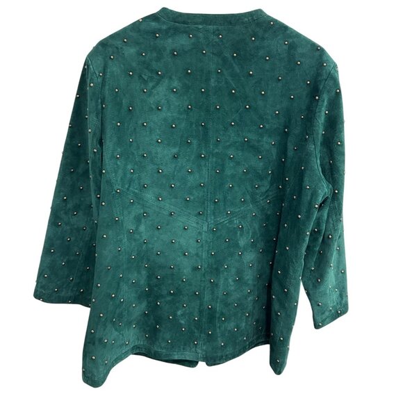 Linea By Louis DellOlio Size XL Teal Suede Embellished Jacket Zipper Pockets - Picture 2 of 11